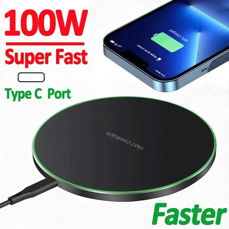 100W Fast Wireless Charger Pad for Iphone 15 14 13 12 X Pro Max 8 Samsung Galaxy S23 Xiaomi 