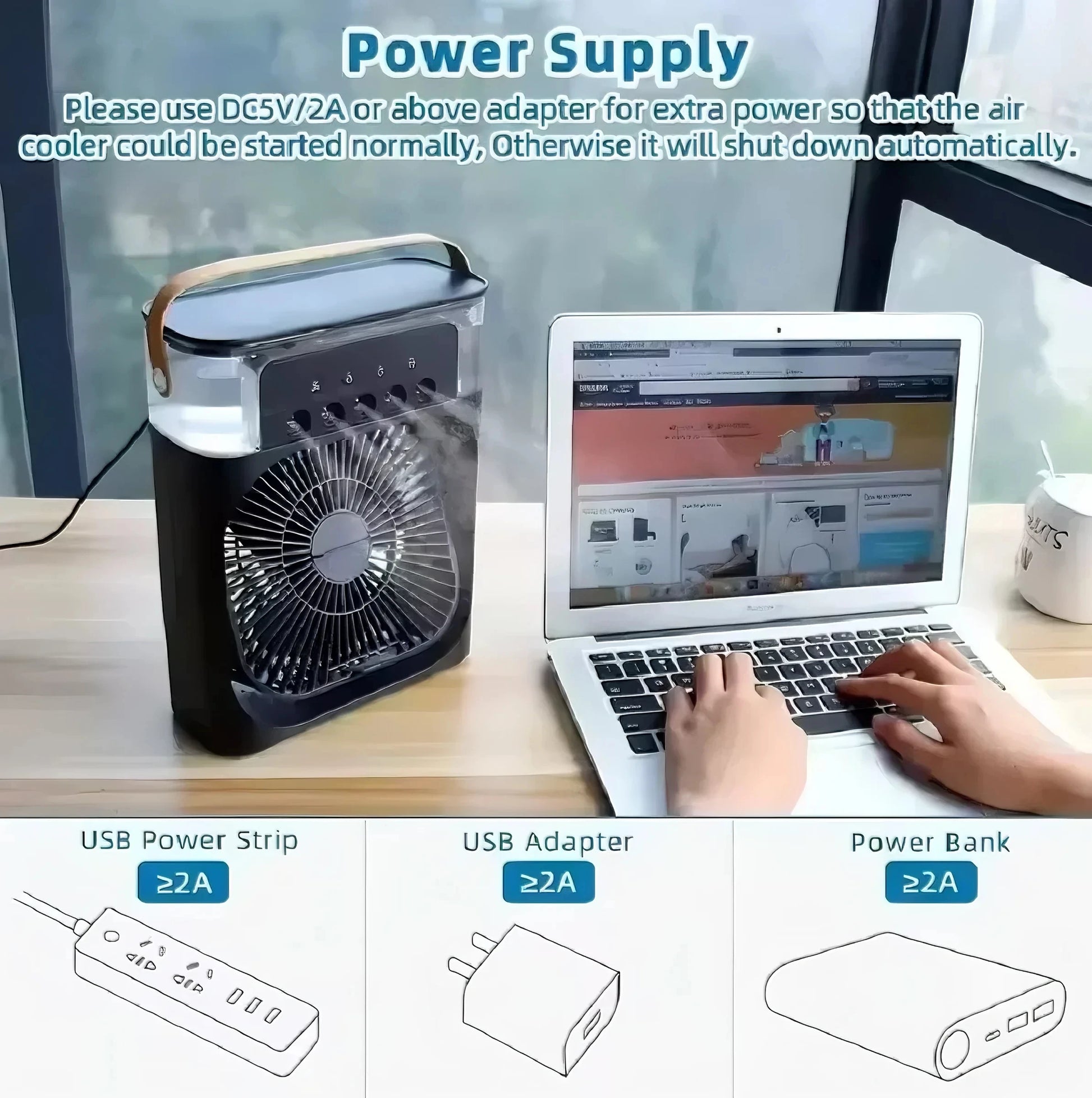 Fan Cooling  Air Cooler with LED Night Light and 5-Hole Humidifier
