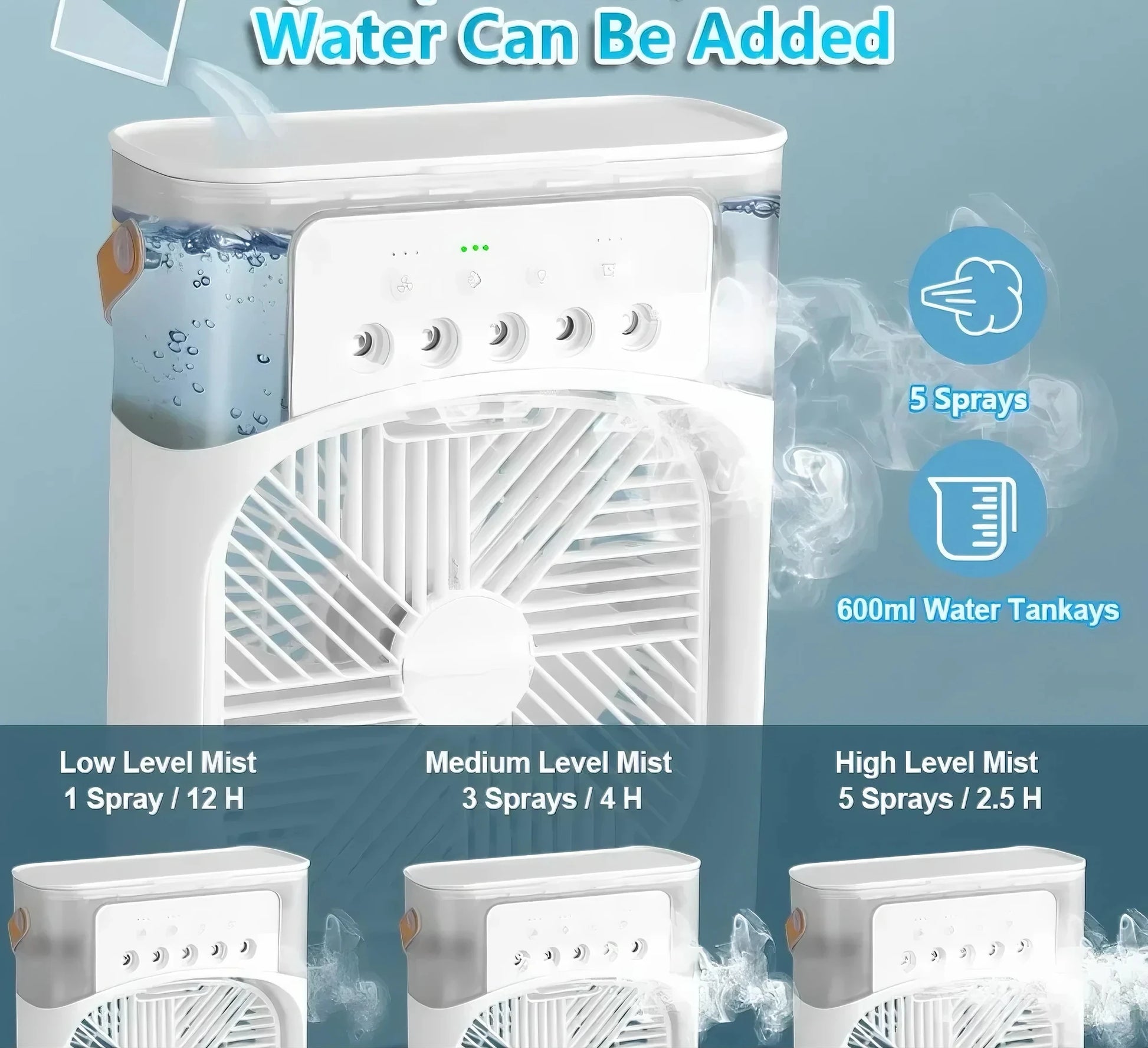 Fan Cooling  Air Cooler with LED Night Light and 5-Hole Humidifier