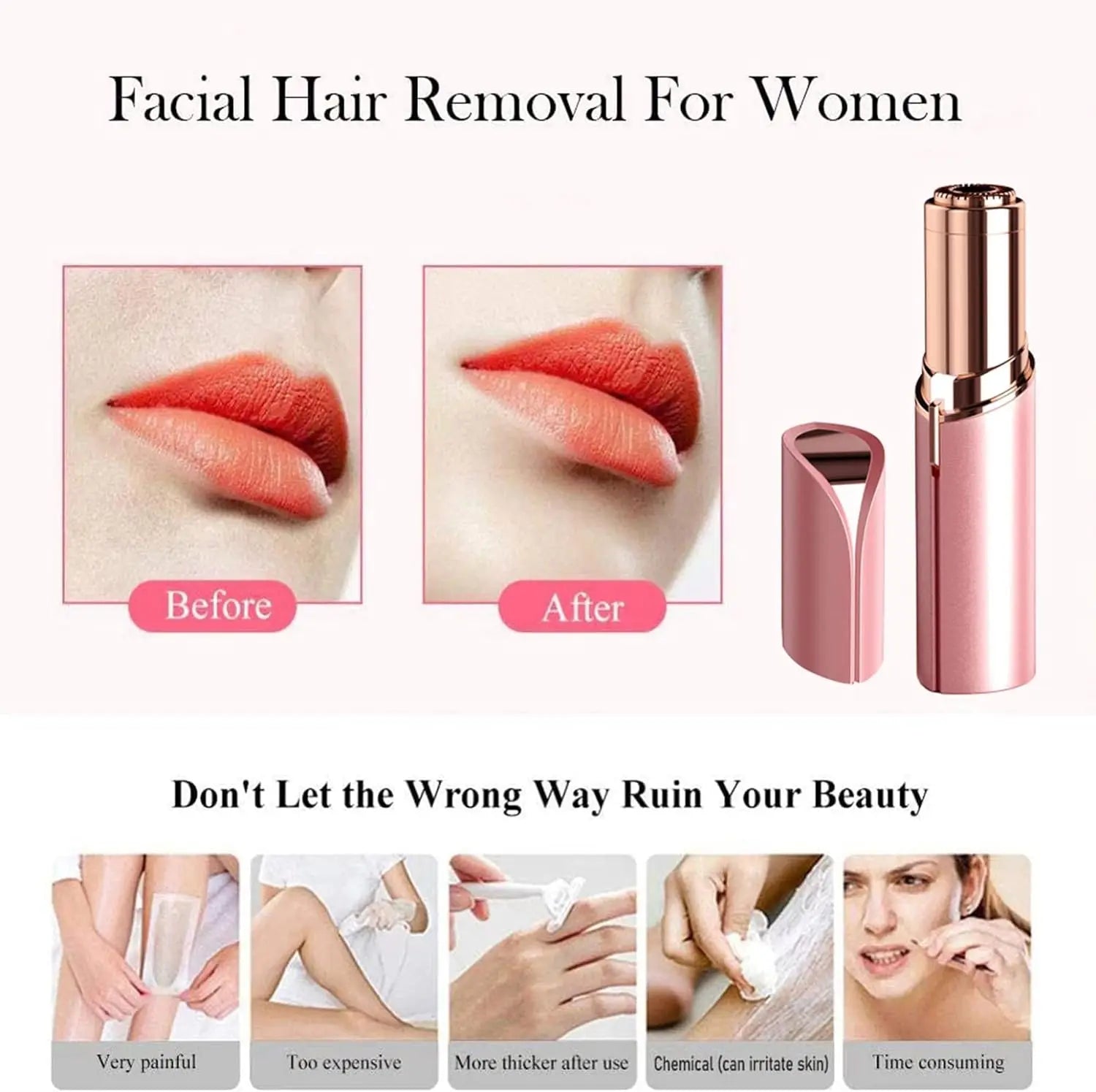 Facial Hair Removal for Women, Mini Hair Remover for Lips, Chin, Armpit, Peach